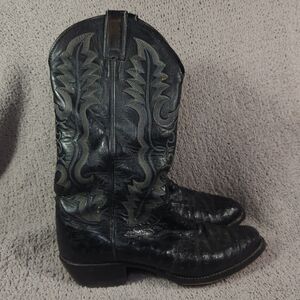 Justin Boots 8933 Mens Size 7.5 E Black Ostrich Leather Western Cowboy USA